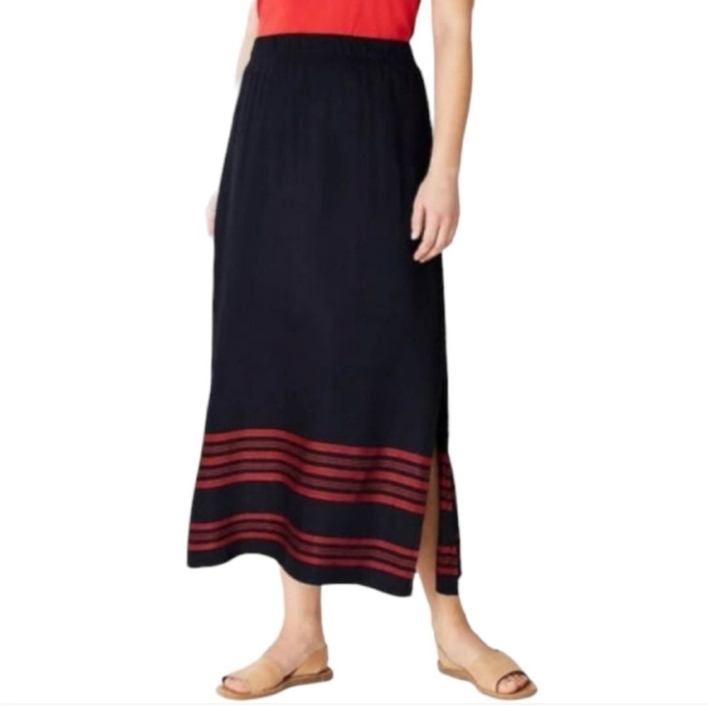 J. Jill Linen Blend Horizon Maxi Skirt in Navy Blue and Red